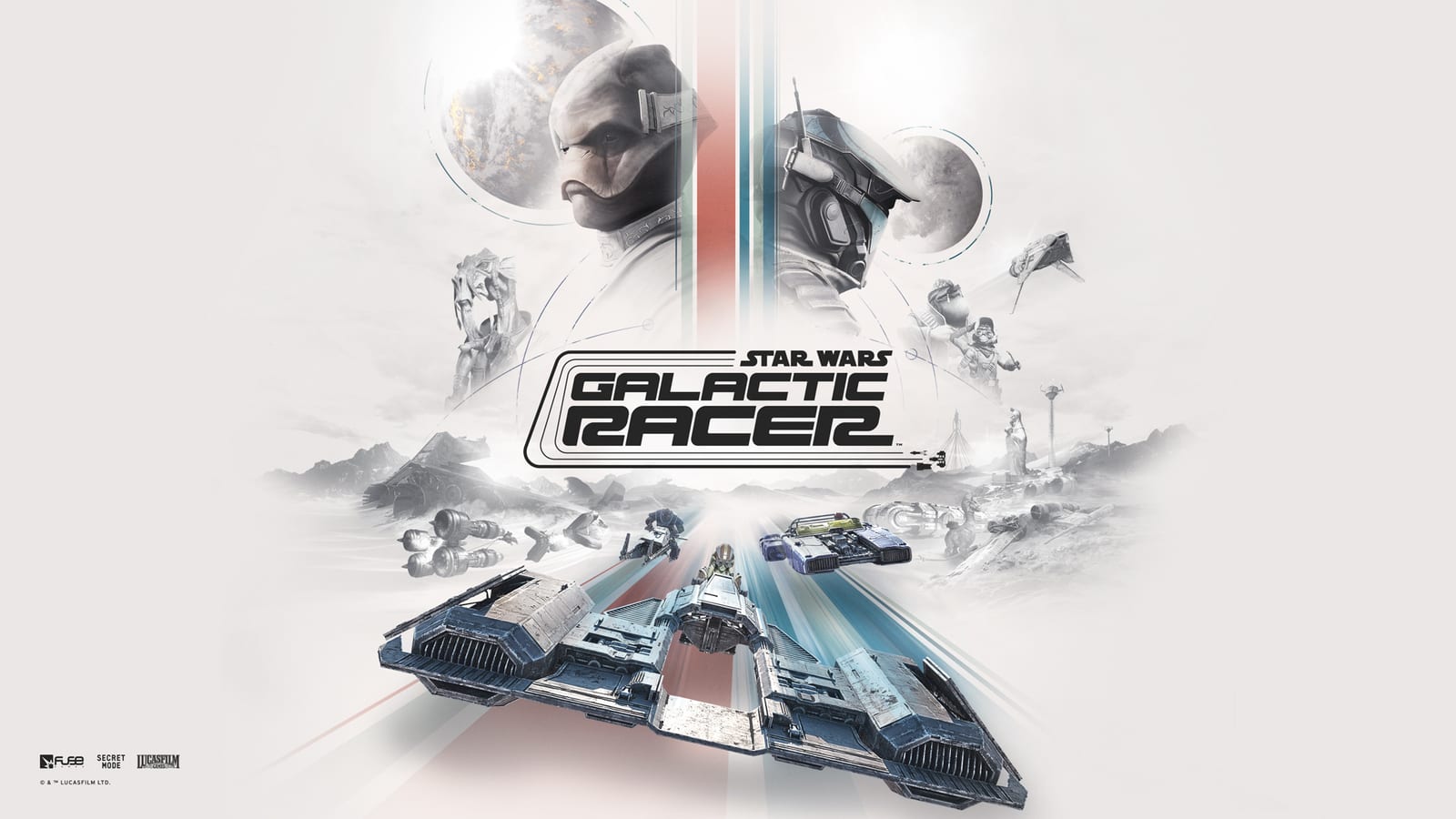 Star Wars: Galactic Racer key art: the game logo over a repulsorcraft field, with Sebulba above